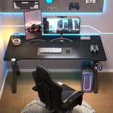 AZN Gaming Desk, Gaming Desk w/Carbon Fiber Desktop & 3D-Printed Relief Patterns, Home Office Desks w/Ergonomic Design, Computer Desks w/Cup & Headphone Holder, Cable Organizer