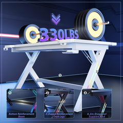 AZN Gaming Desk, Gaming Desk w/Carbon Fiber Desktop & 3D-Printed Relief Patterns, Home Office Desks w/Ergonomic Design, Computer Desks w/Cup & Headphone Holder, Cable Organizer