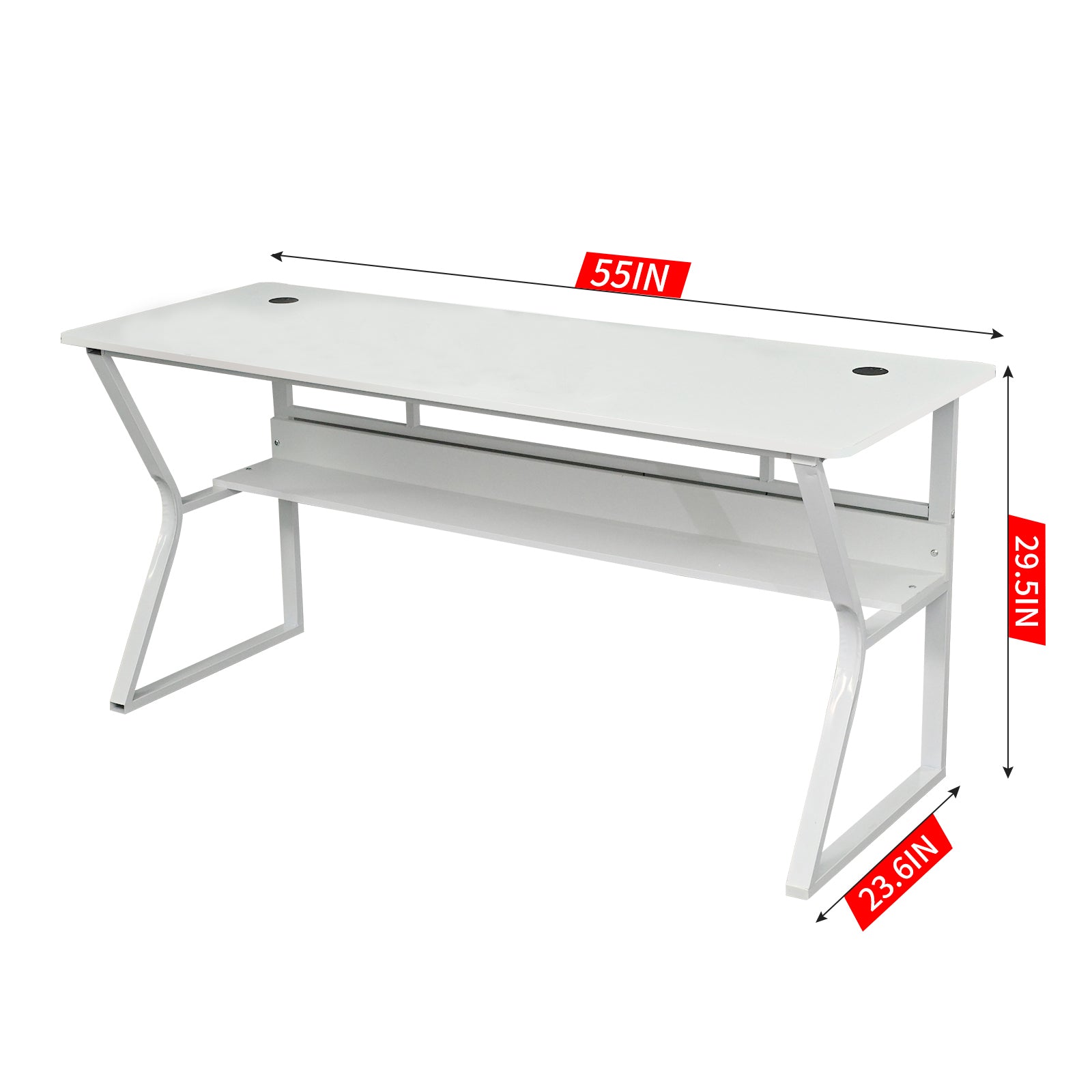 AZN Gaming Desk, 47/55'' Computer Desk, Gaming Desk w/LED Lights & Carbon Fiber Desktop, Home Office Desks w/Ergonomic Design, Computer Desks w/Cup Holder, Headphone Holder, Cable Organizer