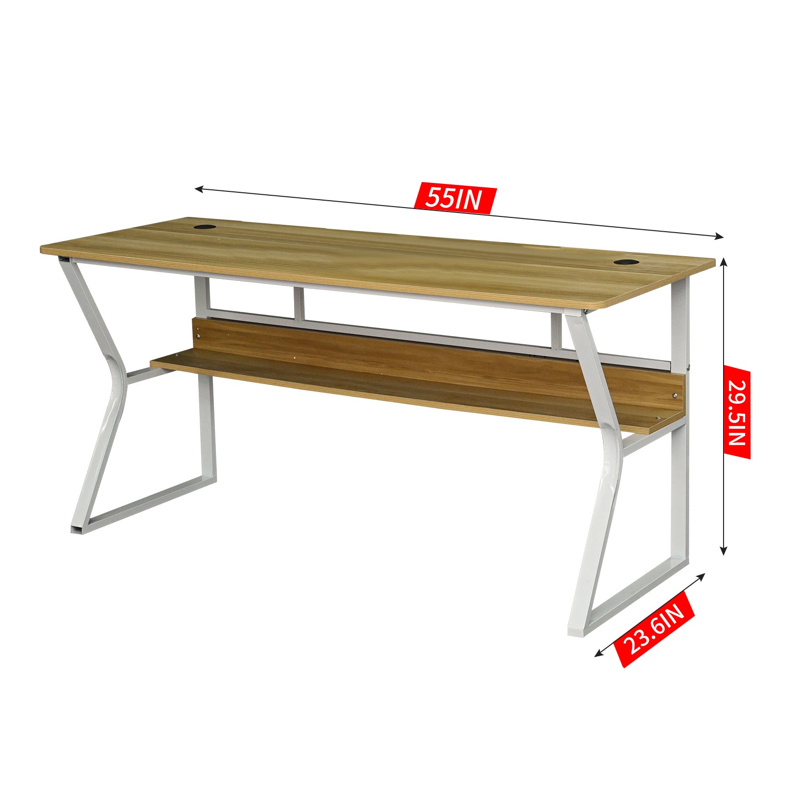 AZN Gaming Desk, 47/55'' Computer Desk, Gaming Desk w/LED Lights & Carbon Fiber Desktop, Home Office Desks w/Ergonomic Design, Computer Desks w/Cup Holder, Headphone Holder, Cable Organizer