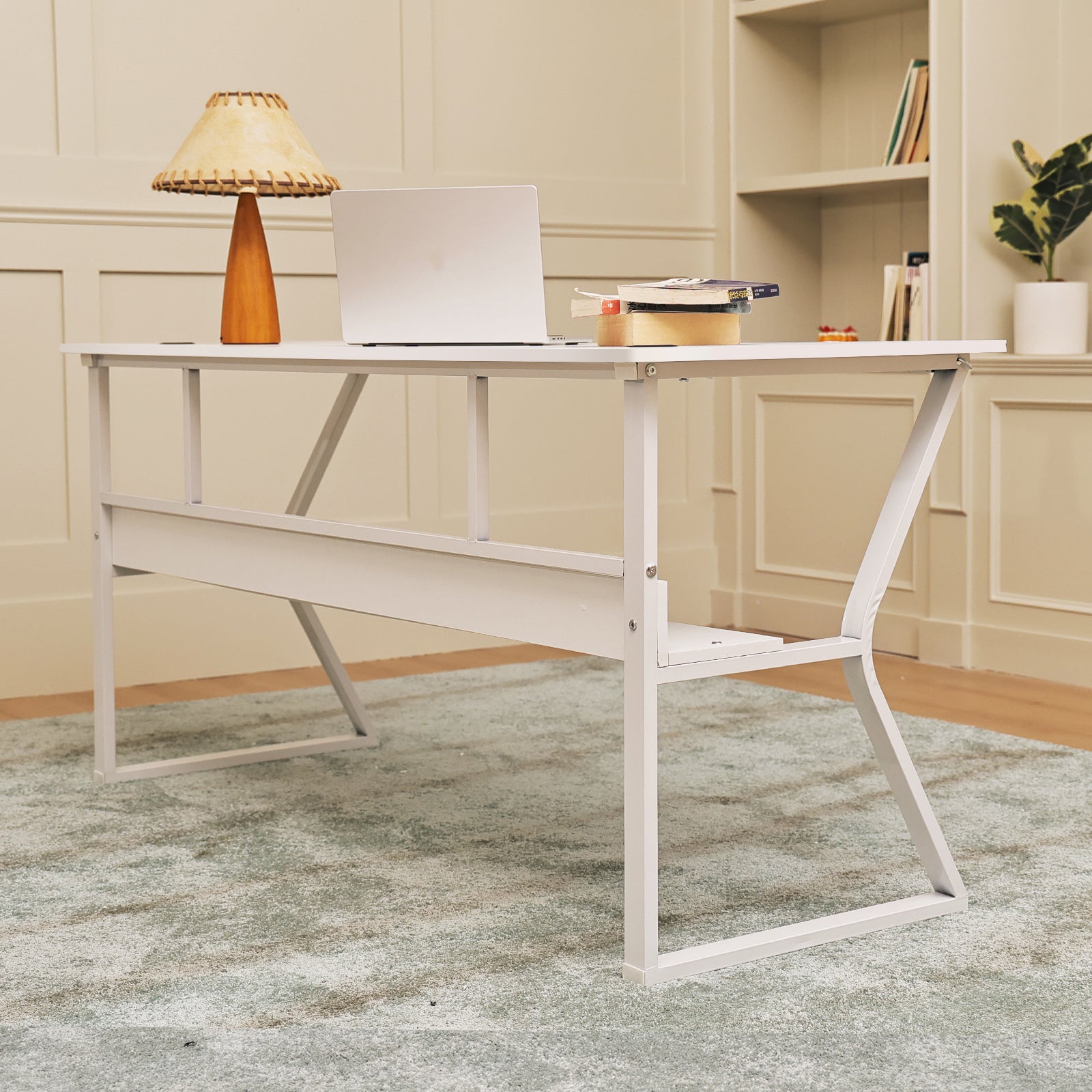 AZN Gaming Desk, 47/55'' Computer Desk, Gaming Desk w/LED Lights & Carbon Fiber Desktop, Home Office Desks w/Ergonomic Design, Computer Desks w/Cup Holder, Headphone Holder, Cable Organizer