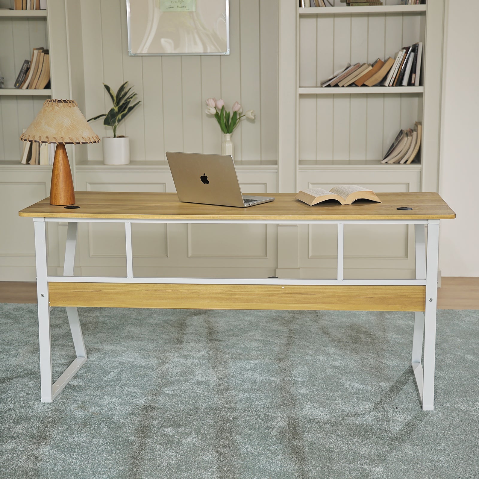 AZN Gaming Desk, 47/55'' Computer Desk, Gaming Desk w/LED Lights & Carbon Fiber Desktop, Home Office Desks w/Ergonomic Design, Computer Desks w/Cup Holder, Headphone Holder, Cable Organizer