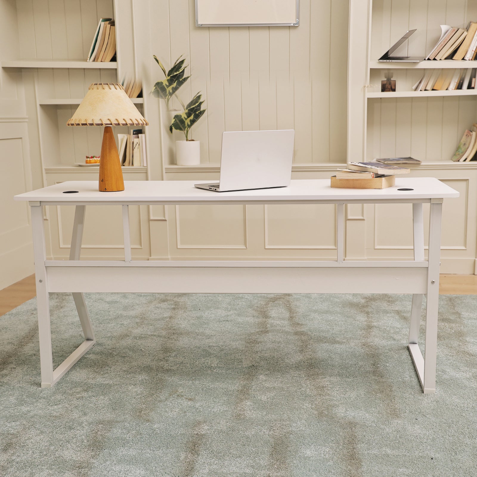 AZN Gaming Desk, 47/55'' Computer Desk, Gaming Desk w/LED Lights & Carbon Fiber Desktop, Home Office Desks w/Ergonomic Design, Computer Desks w/Cup Holder, Headphone Holder, Cable Organizer