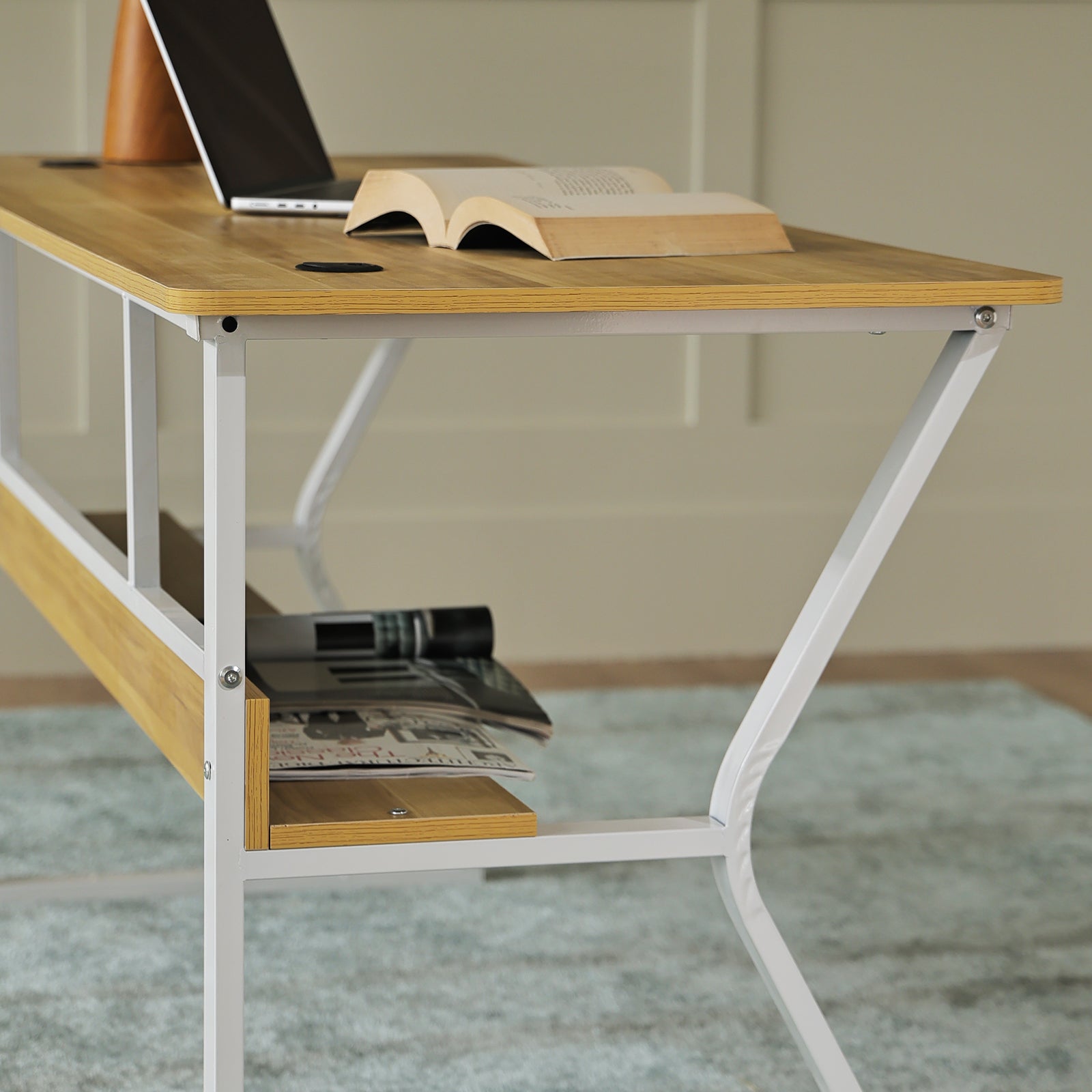 AZN Gaming Desk, 47/55'' Computer Desk, Gaming Desk w/LED Lights & Carbon Fiber Desktop, Home Office Desks w/Ergonomic Design, Computer Desks w/Cup Holder, Headphone Holder, Cable Organizer