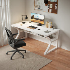 AZN Gaming Desk, 47/55'' Computer Desk, Gaming Desk w/LED Lights & Carbon Fiber Desktop, Home Office Desks w/Ergonomic Design, Computer Desks w/Cup Holder, Headphone Holder, Cable Organizer