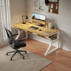 AZN Gaming Desk, 47/55'' Computer Desk, Gaming Desk w/LED Lights & Carbon Fiber Desktop, Home Office Desks w/Ergonomic Design, Computer Desks w/Cup Holder, Headphone Holder, Cable Organizer