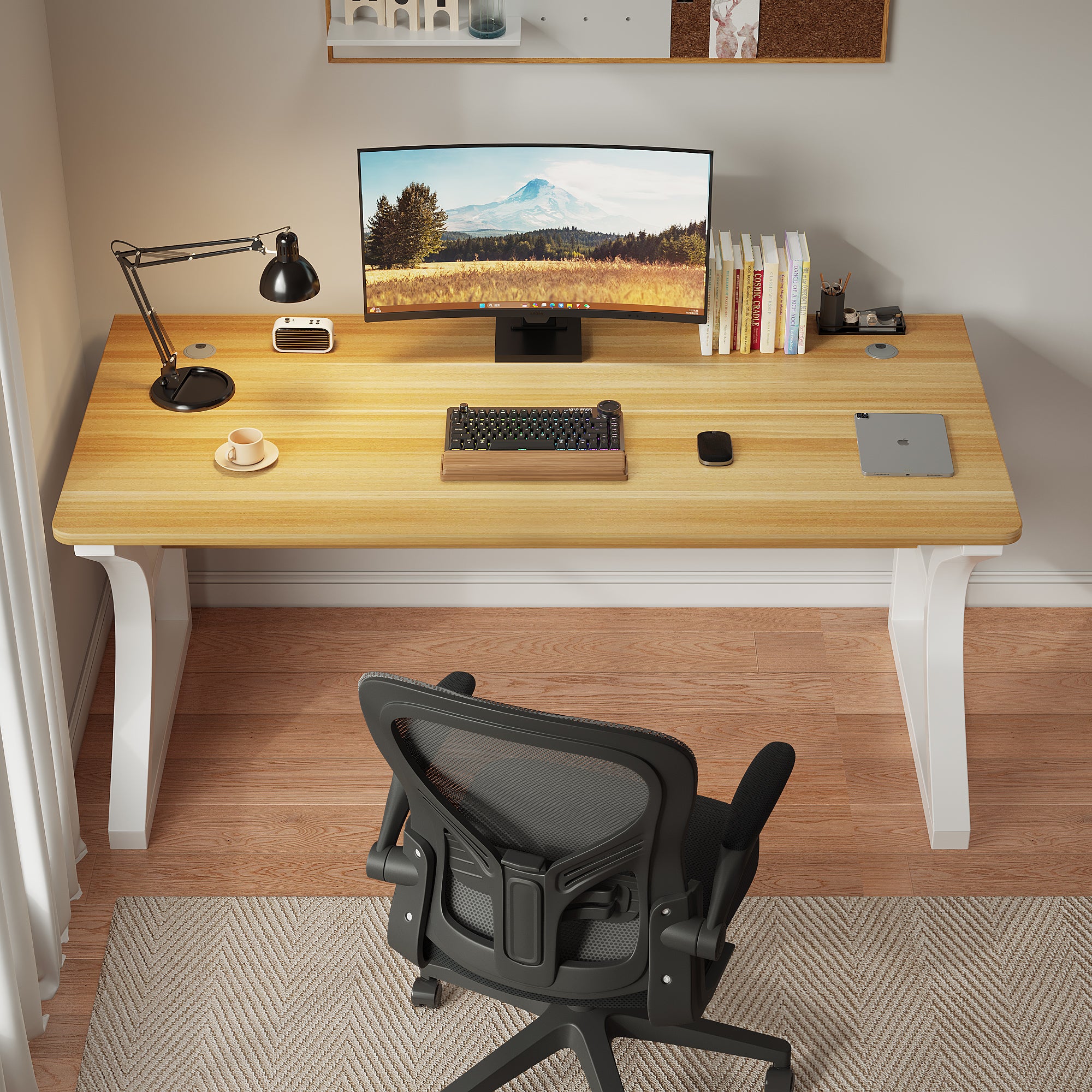 AZN Gaming Desk, 47/55'' Computer Desk, Gaming Desk w/LED Lights & Carbon Fiber Desktop, Home Office Desks w/Ergonomic Design, Computer Desks w/Cup Holder, Headphone Holder, Cable Organizer