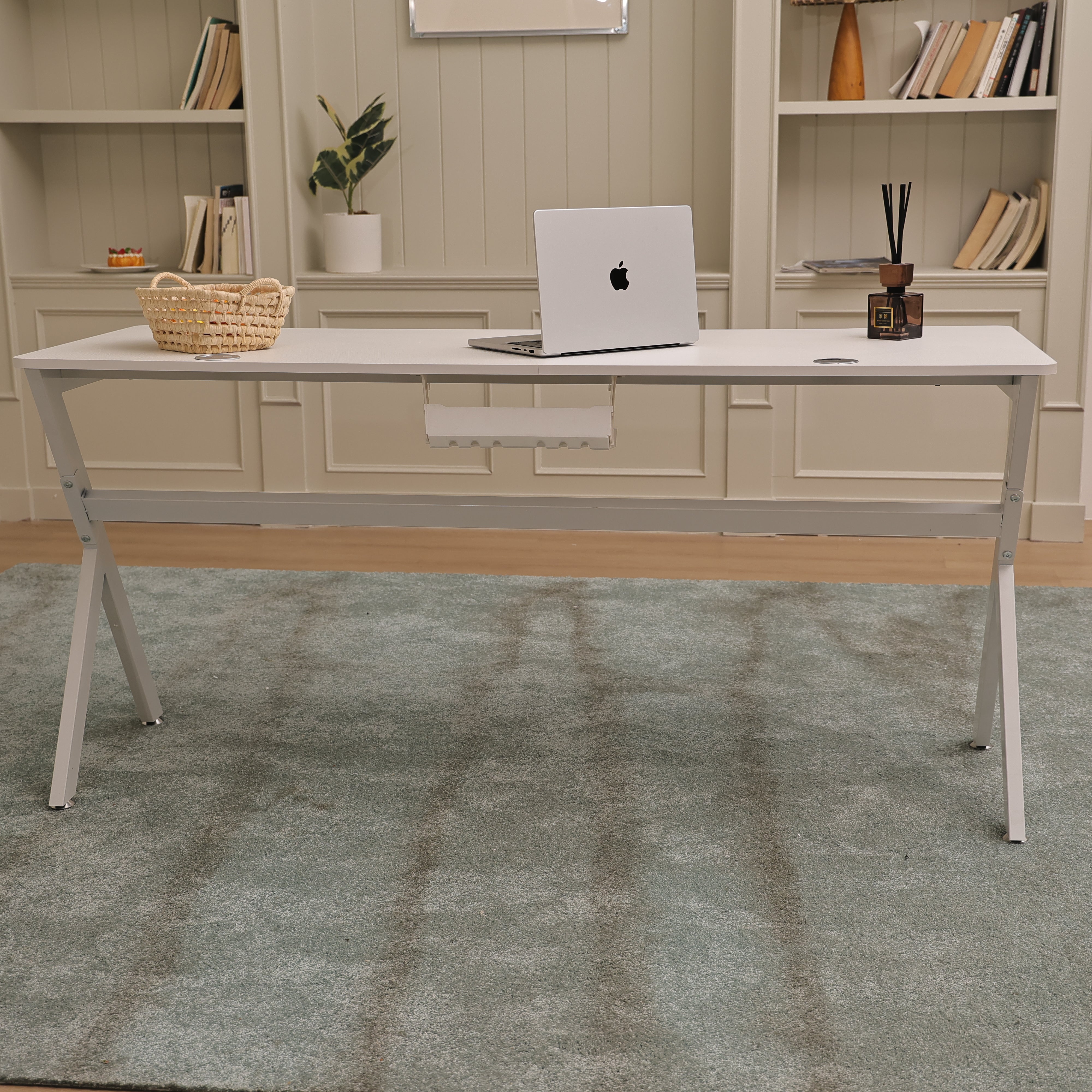 AZN Gaming Desk, Gaming Desk w/Carbon Fiber Desktop & 3D-Printed Relief Patterns, Home Office Desks w/Ergonomic Design, Computer Desks w/Cup & Headphone Holder, Cable Organizer